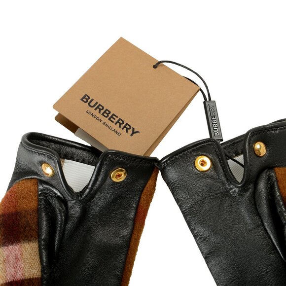 Burberry Women's "Victoria 3C CHK" Leather & Wool Check Gloves Sz 6.5 - Picture 4 of 4